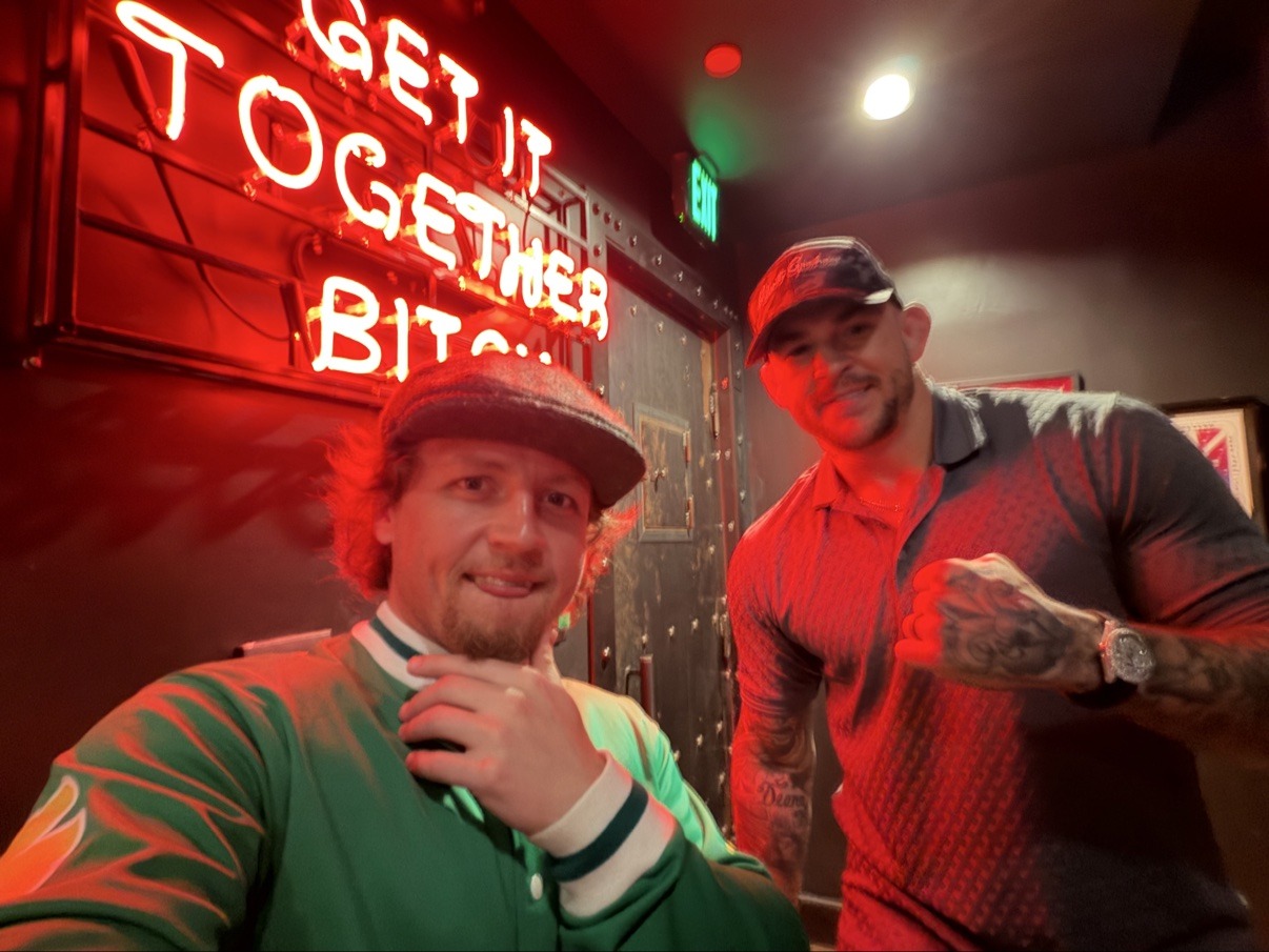 Jake Kennedy with Dustin Poirier backstage at Kill Tony #765